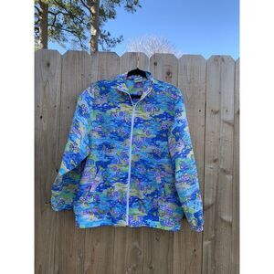 Vintage Napa Valley Track Jacket Large ‎ 90s Beach Fish Vacation  Nautical Blue